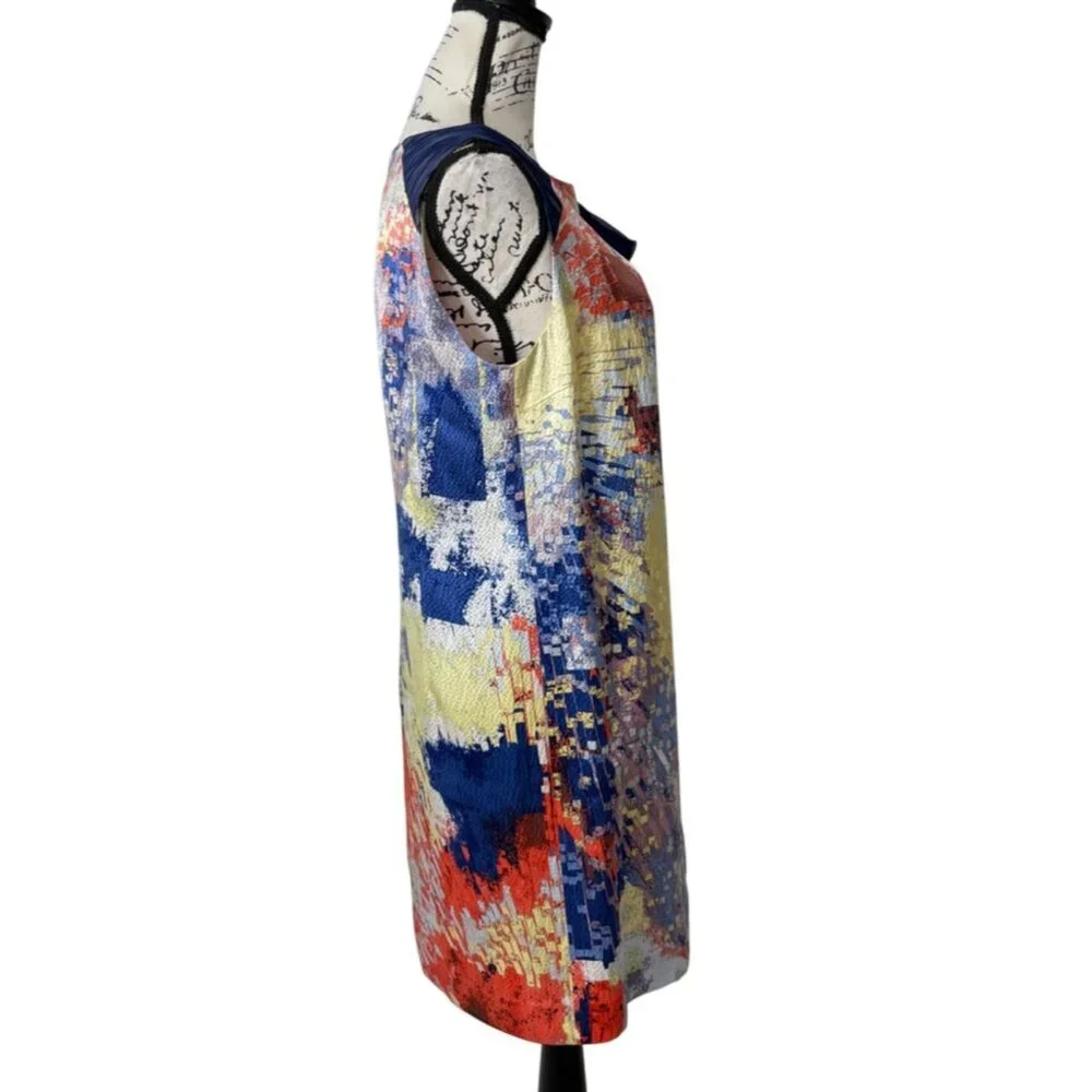 Hanii Y Womens Size IT 44 / US M Silk Dress Sleeveless Abstract Ocean Blue NEW - Picture 3 of 9